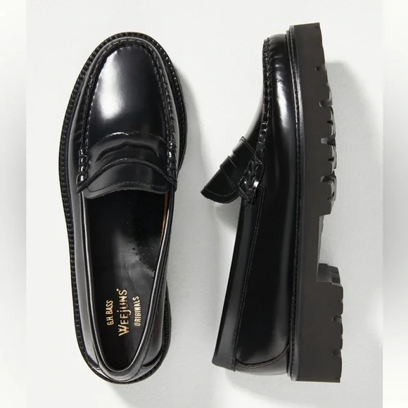 ANTHROPOLOGIE G.H. Bass WEEJUNS Whitney Super Loafer Black Leather Loafers - Picture 1 of 10